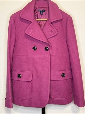 GAP Women's Wool Blend Double-Breasted Peacoat - Fuchsia